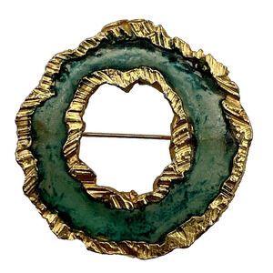 Signed JOY Vintage Plique A Jour Resin Round Circle Brooch By Les Bernard